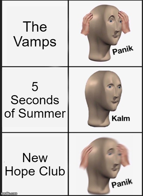 Panik Kalm Panik | The Vamps; 5 Seconds of Summer; New Hope Club | image tagged in memes,panik kalm panik | made w/ Imgflip meme maker