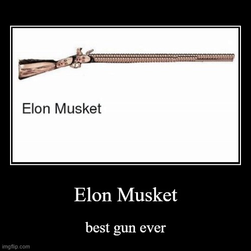 elon musket | image tagged in funny,demotivationals,elon musk,guns | made w/ Imgflip demotivational maker