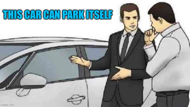 Car Salesman Slaps Roof Of Car Meme | THIS CAR CAN PARK ITSELF | image tagged in memes,car salesman slaps roof of car | made w/ Imgflip meme maker