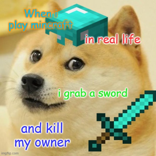 doge | When i play mincraft; in real life; i grab a sword; and kill my owner | image tagged in multi doge | made w/ Imgflip meme maker