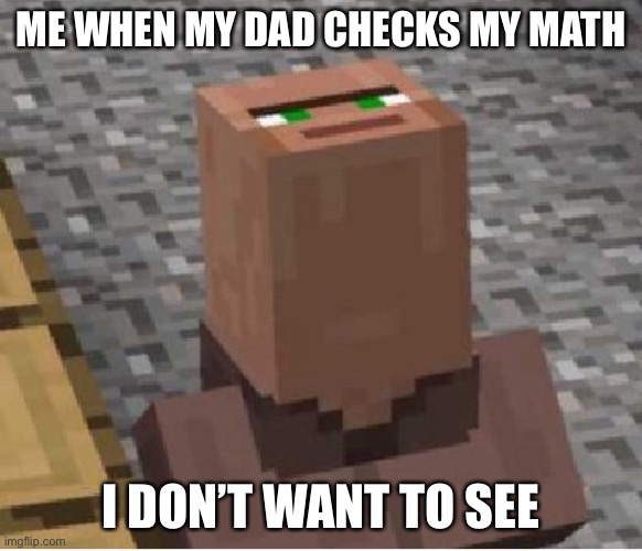 The ultimate question: are the math grades bad? | ME WHEN MY DAD CHECKS MY MATH; I DON’T WANT TO SEE | image tagged in minecraft villager looking up | made w/ Imgflip meme maker
