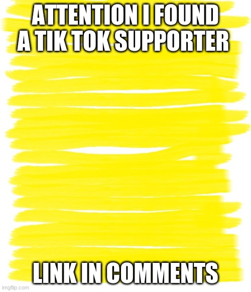 Attention Yellow Background | ATTENTION I FOUND A TIK TOK SUPPORTER; LINK IN COMMENTS | image tagged in attention yellow background | made w/ Imgflip meme maker