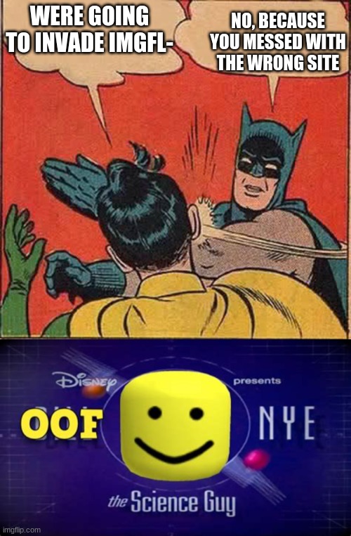 when tiktok invades imgflip | NO, BECAUSE YOU MESSED WITH THE WRONG SITE; WERE GOING TO INVADE IMGFL- | image tagged in memes,batman slapping robin | made w/ Imgflip meme maker