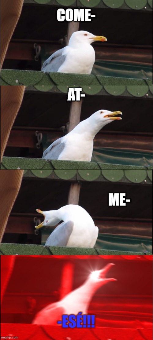 Inhaling Seagull Meme | COME-; AT-; ME-; -ESÉ!!! | image tagged in memes,inhaling seagull | made w/ Imgflip meme maker