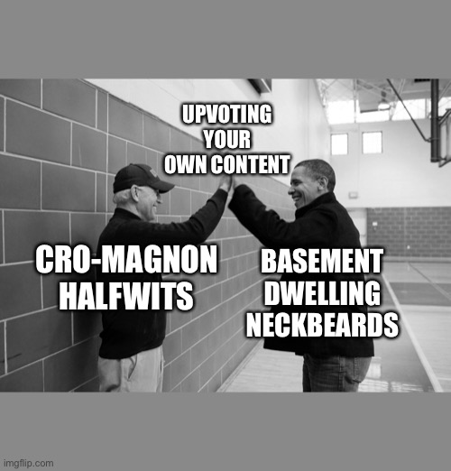 Just stop. |  UPVOTING YOUR OWN CONTENT; BASEMENT DWELLING NECKBEARDS; CRO-MAGNON HALFWITS | image tagged in good one | made w/ Imgflip meme maker