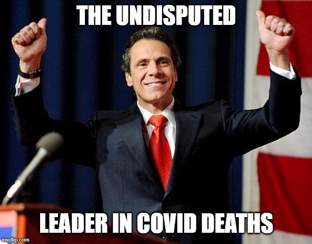 Governor Party Tits is the Undisputed Champ | THE UNDISPUTED; LEADER IN COVID DEATHS | image tagged in happy cuomo | made w/ Imgflip meme maker