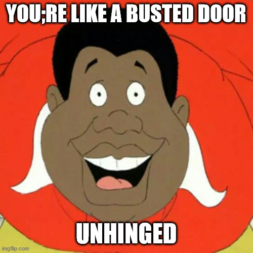 Fat Albert | YOU;RE LIKE A BUSTED DOOR UNHINGED | image tagged in fat albert | made w/ Imgflip meme maker