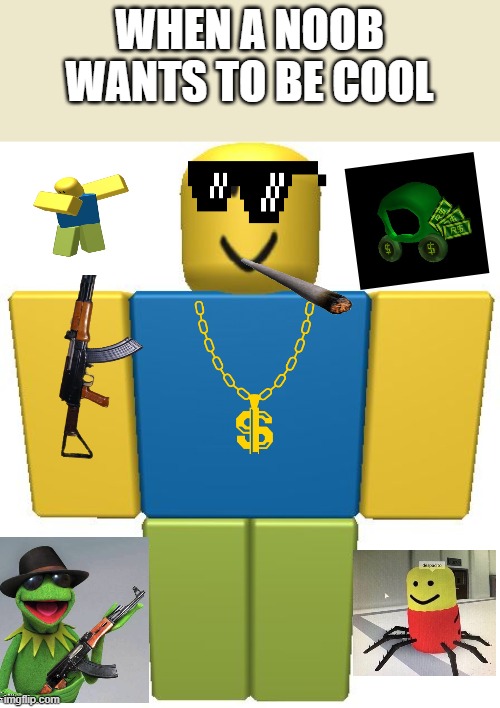 cool noob | WHEN A NOOB WANTS TO BE COOL | image tagged in roblox noob | made w/ Imgflip meme maker