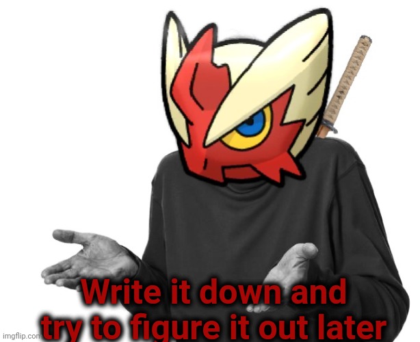 I guess I'll (Blaze the Blaziken) | Write it down and try to figure it out later | image tagged in i guess i'll blaze the blaziken | made w/ Imgflip meme maker