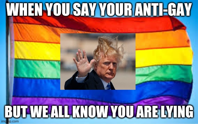 WHEN YOU SAY YOUR ANTI-GAY; BUT WE ALL KNOW YOU ARE LYING | image tagged in donald trump | made w/ Imgflip meme maker