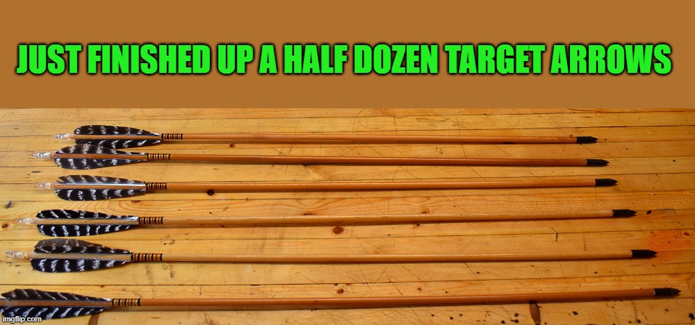 target arrows | JUST FINISHED UP A HALF DOZEN TARGET ARROWS | image tagged in arrows,target | made w/ Imgflip meme maker