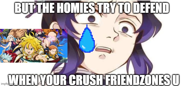 Demon Slayer Kocho | BUT THE HOMIES TRY TO DEFEND; WHEN YOUR CRUSH FRIENDZONES U | image tagged in demon slayer kocho | made w/ Imgflip meme maker