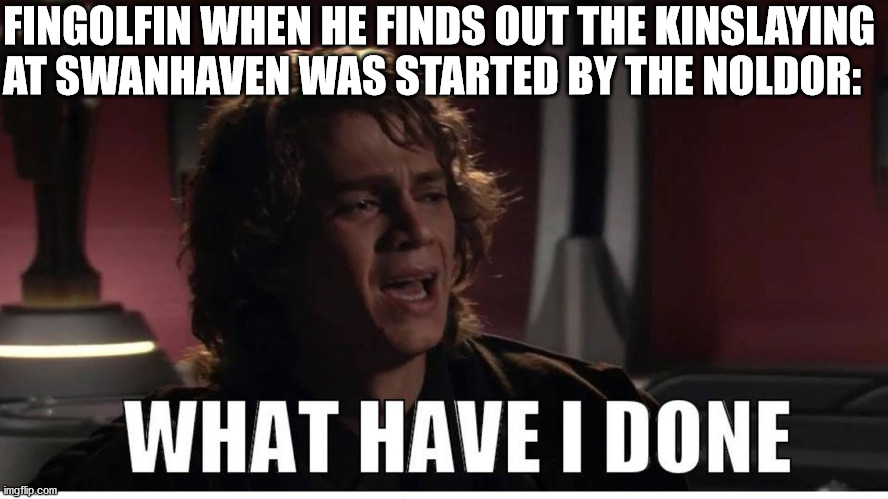 Anakin what have i done | FINGOLFIN WHEN HE FINDS OUT THE KINSLAYING AT SWANHAVEN WAS STARTED BY THE NOLDOR: | image tagged in anakin what have i done | made w/ Imgflip meme maker