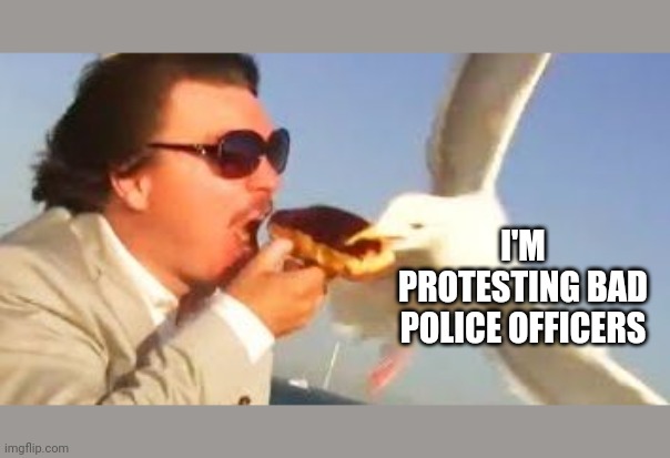 swiping seagull | I'M PROTESTING BAD POLICE OFFICERS | image tagged in swiping seagull | made w/ Imgflip meme maker