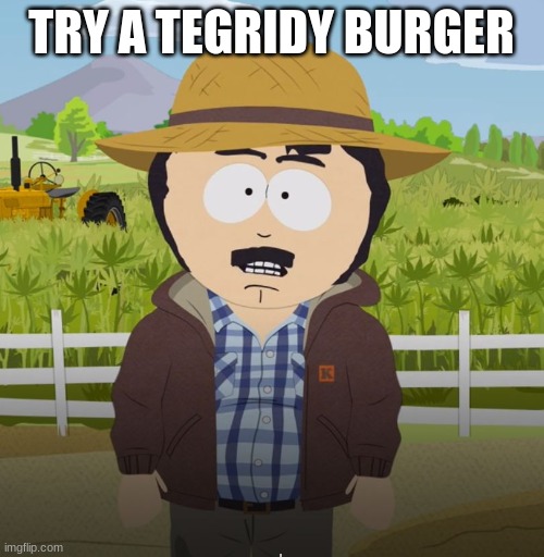 Tegridy | TRY A TEGRIDY BURGER | image tagged in tegridy | made w/ Imgflip meme maker