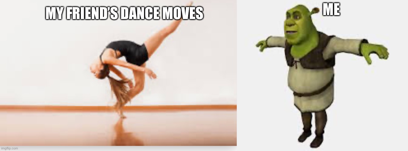 Beautiful dance moves | ME; MY FRIEND’S DANCE MOVES | image tagged in shrek | made w/ Imgflip meme maker