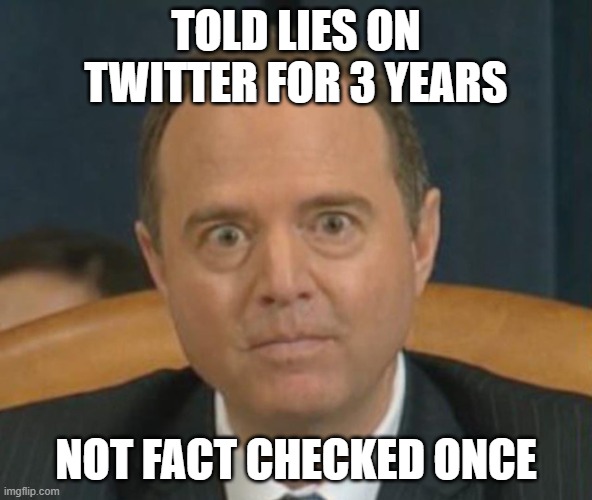 Crazy Adam Schiff | TOLD LIES ON TWITTER FOR 3 YEARS NOT FACT CHECKED ONCE | image tagged in crazy adam schiff | made w/ Imgflip meme maker