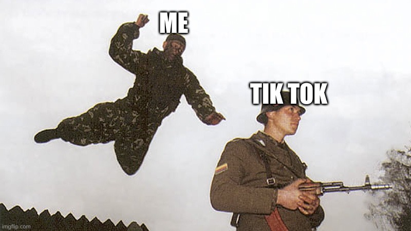I am gonna take them down | ME; TIK TOK | image tagged in soldier jump spetznaz | made w/ Imgflip meme maker