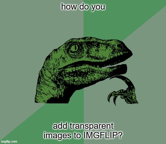 how tho? | how do you; add transparent images to IMGFLIP? | image tagged in dino think dinossauro pensador | made w/ Imgflip meme maker