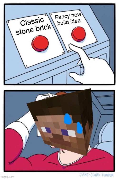 Two Buttons | Fancy new build idea; Classic stone brick | image tagged in memes,two buttons,minecraft | made w/ Imgflip meme maker