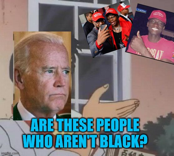 Is this a racist? | ARE THESE PEOPLE WHO AREN'T BLACK? | image tagged in memes,is this a pigeon,political meme,joe biden | made w/ Imgflip meme maker