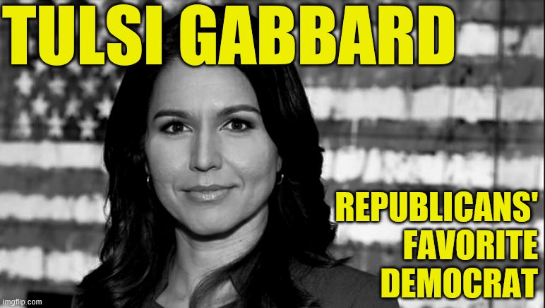 Tulsi Gabbard | TULSI GABBARD REPUBLICANS' FAVORITE DEMOCRAT | image tagged in tulsi gabbard | made w/ Imgflip meme maker