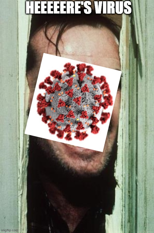 Here's Johnny | HEEEEERE'S VIRUS | image tagged in memes,here's johnny | made w/ Imgflip meme maker