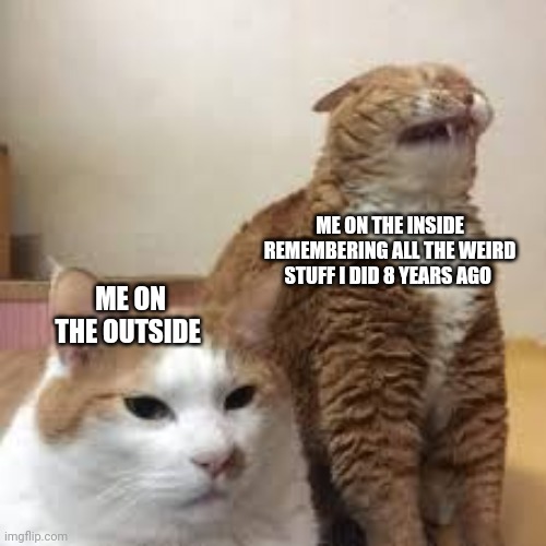 ME ON THE INSIDE REMEMBERING ALL THE WEIRD STUFF I DID 8 YEARS AGO; ME ON THE OUTSIDE | image tagged in cringe,i just want friends who love cats drink copious amounts of wine,weirdo,tags | made w/ Imgflip meme maker