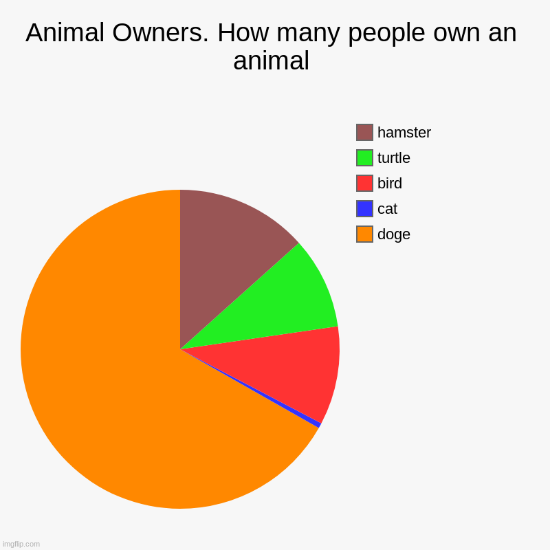 Upvote if think true | Animal Owners. How many people own an animal | doge, cat, bird, turtle, hamster | image tagged in charts,pie charts | made w/ Imgflip chart maker