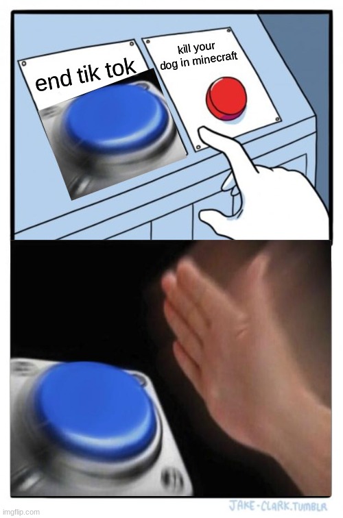 Two Buttons | kill your dog in minecraft; end tik tok | image tagged in memes,two buttons | made w/ Imgflip meme maker