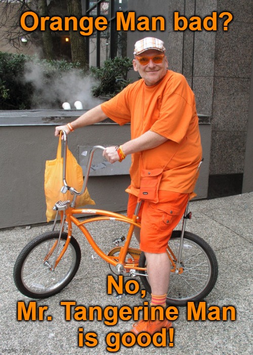 Mr. Tangerine Man... | Orange Man bad? No,
Mr. Tangerine Man
is good! | image tagged in mr tangerine man | made w/ Imgflip meme maker