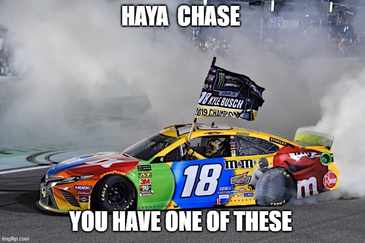 kyle busch | HAYA  CHASE; YOU HAVE ONE OF THESE | image tagged in nascar | made w/ Imgflip meme maker