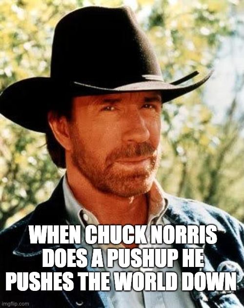 Chuck Norris Meme | WHEN CHUCK NORRIS DOES A PUSHUP HE PUSHES THE WORLD DOWN | image tagged in memes,chuck norris | made w/ Imgflip meme maker