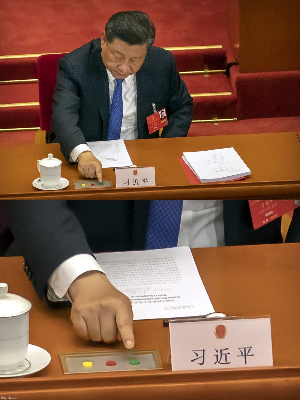 Xi pressing the button Blank Meme Template