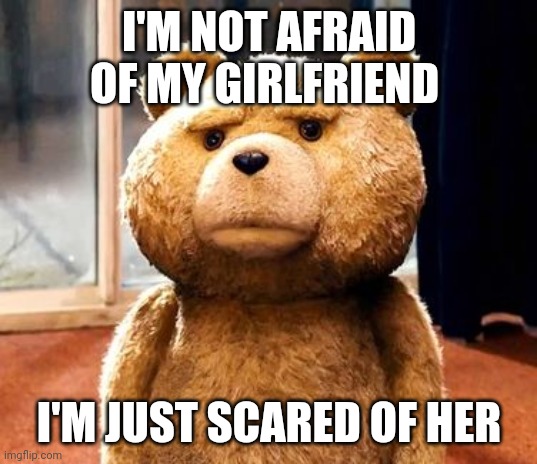 Lol | I'M NOT AFRAID OF MY GIRLFRIEND; I'M JUST SCARED OF HER | image tagged in memes,ted,girlfriend | made w/ Imgflip meme maker