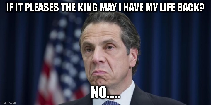Andrew Cuomo | IF IT PLEASES THE KING MAY I HAVE MY LIFE BACK? NO..... | image tagged in andrew cuomo | made w/ Imgflip meme maker