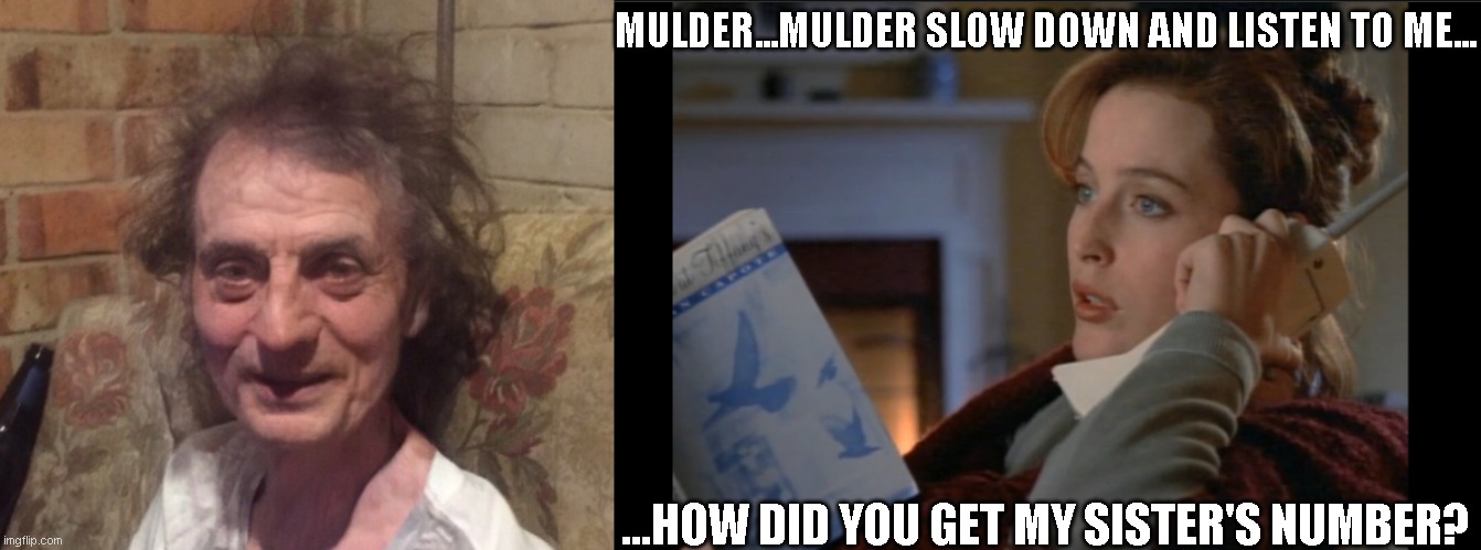 scully doesn't believe | MULDER...MULDER SLOW DOWN AND LISTEN TO ME... ...HOW DID YOU GET MY SISTER'S NUMBER? | image tagged in scully,x files,x-files,funny,memes,humor | made w/ Imgflip meme maker