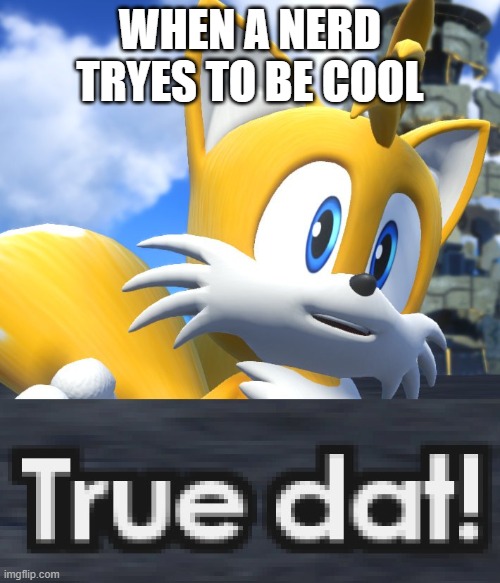 lol | WHEN A NERD TRYES TO BE COOL | image tagged in tails true dat sonic forces | made w/ Imgflip meme maker