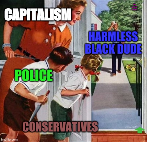 Blm | RIP GEORGE FLOYD; CAPITALISM; HARMLESS BLACK DUDE; POLICE; CONSERVATIVES | image tagged in family knives,blm,black lives matter,surrealism | made w/ Imgflip meme maker