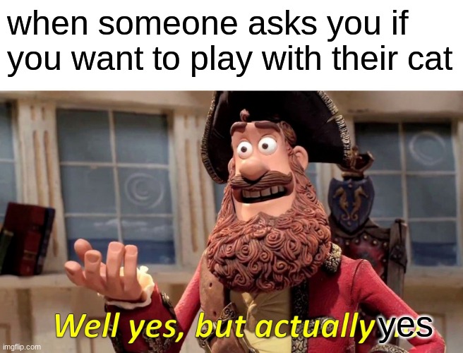 Well Yes, But Actually No Meme | when someone asks you if you want to play with their cat; yes | image tagged in memes,well yes but actually no | made w/ Imgflip meme maker
