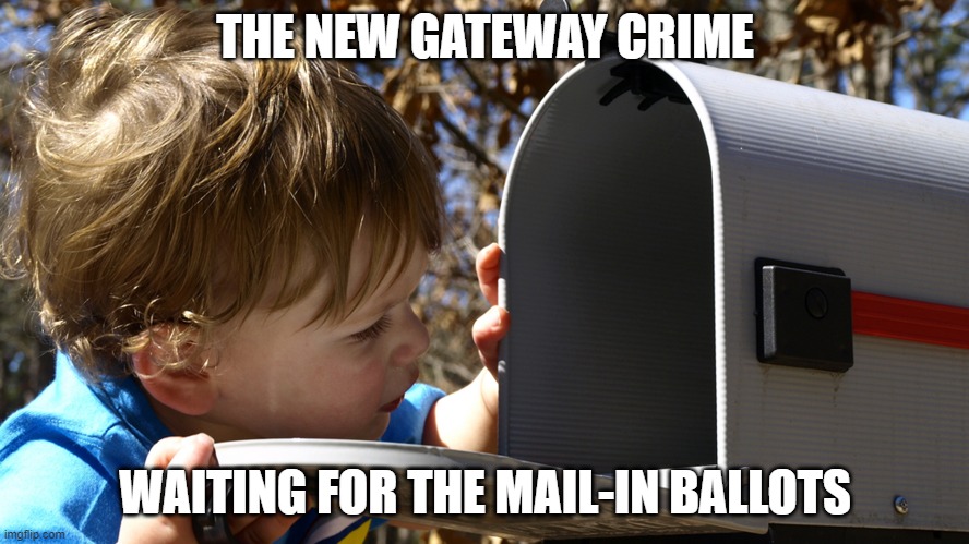 Kids stealing mail-in ballots | THE NEW GATEWAY CRIME; WAITING FOR THE MAIL-IN BALLOTS | image tagged in voting | made w/ Imgflip meme maker