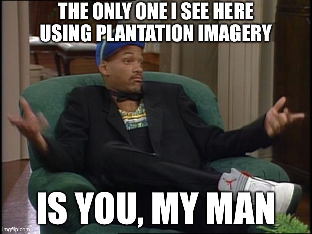 When Republicans start talking about the “Democratic plantation,” it’s actually not a great sign that they’re not being racist. | THE ONLY ONE I SEE HERE USING PLANTATION IMAGERY IS YOU, MY MAN | image tagged in whatever,racist,racism,conservative logic,republicans,slavery | made w/ Imgflip meme maker