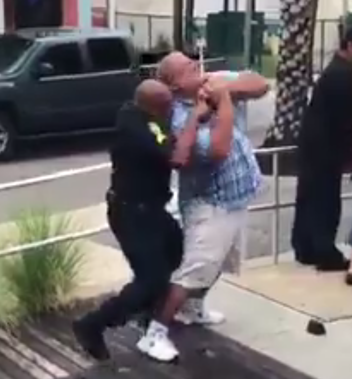 Racism: Black cop chokes white man Blank Meme Template