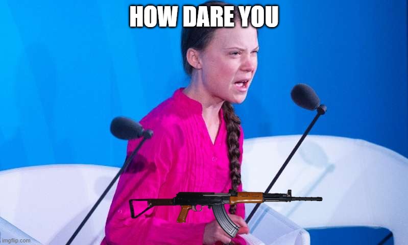 Greta Thunberg Can Kill | HOW DARE YOU | image tagged in thunberger | made w/ Imgflip meme maker