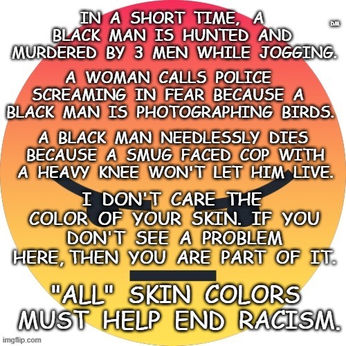 Racism Minnesota | DM; "ALL"  SKIN  COLORS  MUST  HELP  END  RACISM. | image tagged in stop,madness | made w/ Imgflip meme maker
