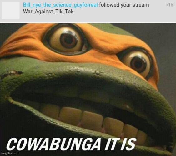 He's a Tik Tok supporter | image tagged in cowabunga it is | made w/ Imgflip meme maker
