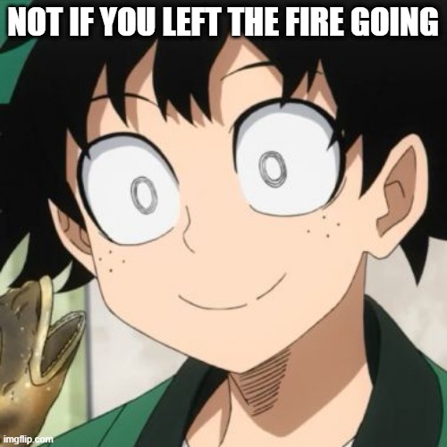 Triggered Deku | NOT IF YOU LEFT THE FIRE GOING | image tagged in triggered deku | made w/ Imgflip meme maker