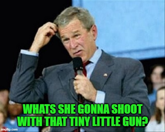 whut? | WHATS SHE GONNA SHOOT WITH THAT TINY LITTLE GUN? | image tagged in whut | made w/ Imgflip meme maker