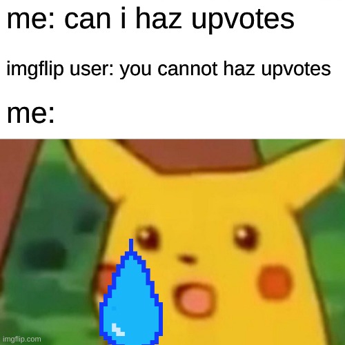 Surprised Pikachu | me: can i haz upvotes; imgflip user: you cannot haz upvotes; me: | image tagged in memes,surprised pikachu | made w/ Imgflip meme maker