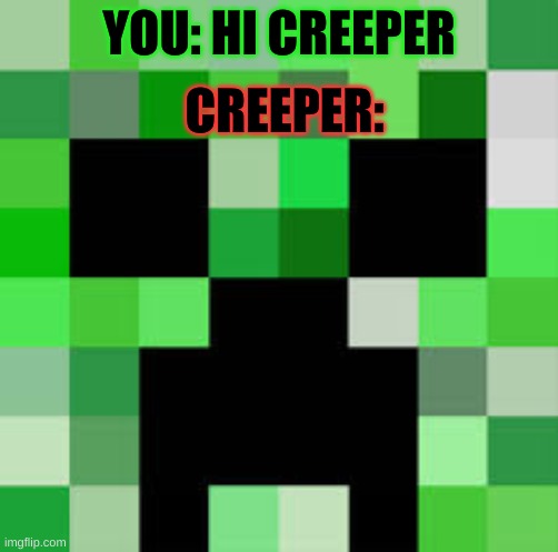 Creeper |  CREEPER:; YOU: HI CREEPER | image tagged in creeper,minecraft,memes | made w/ Imgflip meme maker